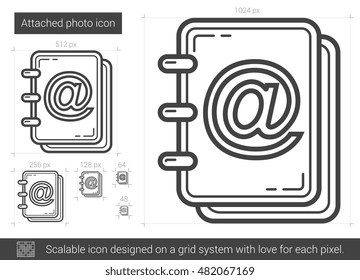 Attached photo vector line icon isolated on white background. Attached photo line icon for infographic, website or app. Scalable icon designed on a grid system.