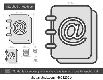 Icono de línea vectorial de foto adjunto aislado en fondo blanco. Icono de línea de foto adjunto para infografía, sitio web o aplicación. Icono escalable diseñado en un sistema de cuadrícula.