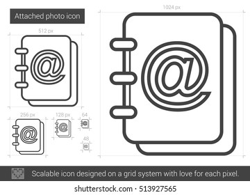 Attached photo vector line icon isolated on white background. Attached photo line icon for infographic, website or app. Scalable icon designed on a grid system.