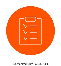 Attached sheet with text and checkmarks, vector monochrome round linear icon for your website or booklet, flat style