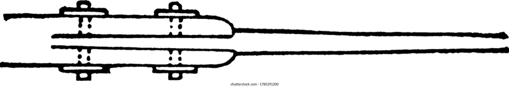 The attaching point for the spear point of the Roman javelin, or pila. It was used by the Roman army in ancient times and is about 2 metres in length with an iron shank, vintage line drawing