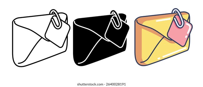 Attachment 3d icon vector style for communication user interface Line, Filled, Color style.