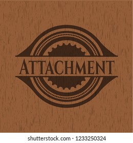 Attachment badge with wood background