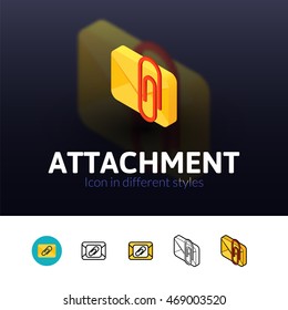 Attachment color icon, vector symbol in flat, outline and isometric style isolated on blur background