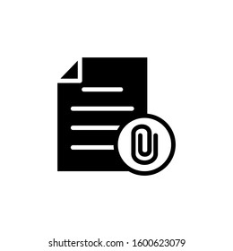 Attachment document file page paper clip icon in black flat on white background, Vector icon