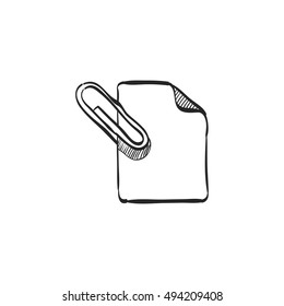 Attachment file icon in doodle sketch lines. Internet communication email message attach