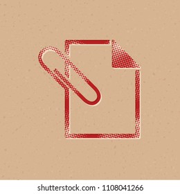 Attachment file icon in halftone style. Grunge background vector illustration.