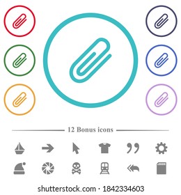 Fijar iconos de color plano en contornos de forma circular. 12 íconos adicionales incluidos.