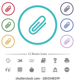 Fijar iconos de color plano en contornos de forma circular. 12 íconos adicionales incluidos.