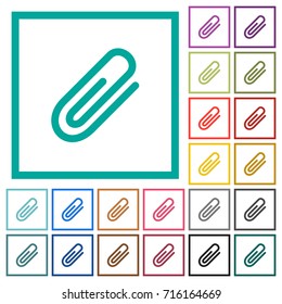 Attachment flat color icons with quadrant frames on white background