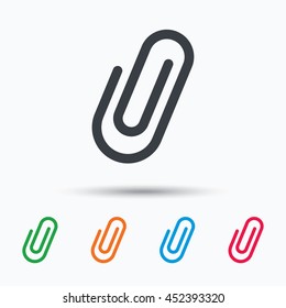 Attachment icon. Paper clip symbol. Colored flat web icon on white background. Vector