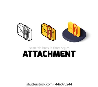 Attachment icon, vector symbol in flat, outline and isometric style