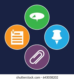 Attachment icons set. set of 4 attachment filled icons such as clip, paper pin