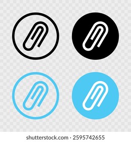 Attachment paper clip icon for apps and websites. Color set. black, blue, white. vector icons. paperclip vector. transparent backgroun
