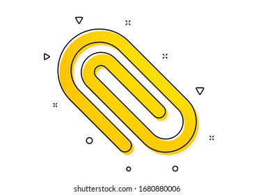 Attachment paper clip sign. Attach icon. Office stationery object symbol. Yellow circles pattern. Classic paper clip icon. Geometric elements. Vector