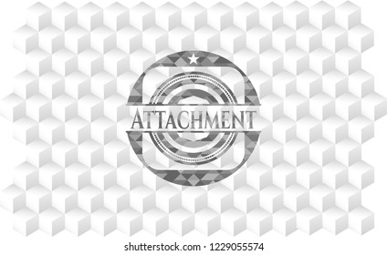 Attachment retro style grey emblem with geometric cube white background