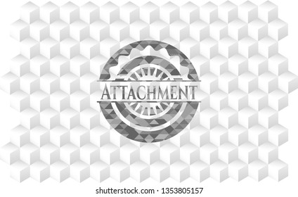 Attachment retro style grey emblem with geometric cube white background