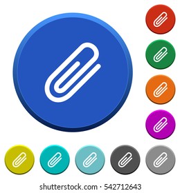 Attachment round color beveled buttons with smooth surfaces and flat white icons