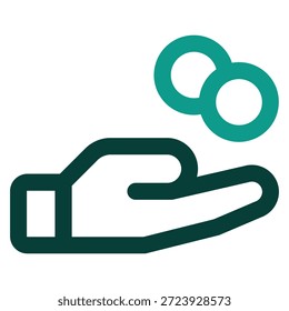 The attachment shows a simple line-art icon of an open hand with two floating coins above it. The hand is outlined in dark teal, while the coins are a lighter teal. This imagery typically represents concepts like receiving money, giving financial support, donations, payments, or general funding.