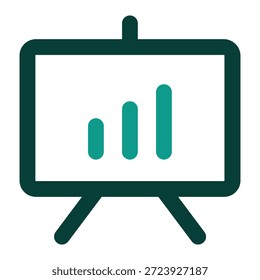 Der Anhang zeigt ein einfaches Teal-Symbol einer Präsentationsleiste oder eines Whiteboards. In der Mitte des Boards befindet sich ein stilisiertes Balkendiagramm mit drei vertikalen Balken mit zunehmender Höhe, was auf eine Datendarstellung oder Geschäftsanalyse hindeutet.