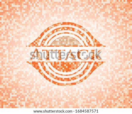 Attack abstract orange mosaic emblem with background