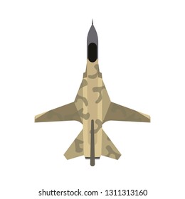 Attack aircraft top view green vector icon. Aviation flight transport with weapon. Speed power vehicle warfare