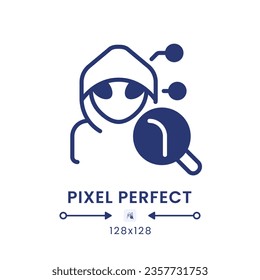 Attack analytics black solid desktop icon. Information security. Threat intelligence. Pixel perfect 128x128, outline 4px. Silhouette symbol on white space. Glyph pictogram. Isolated vector image