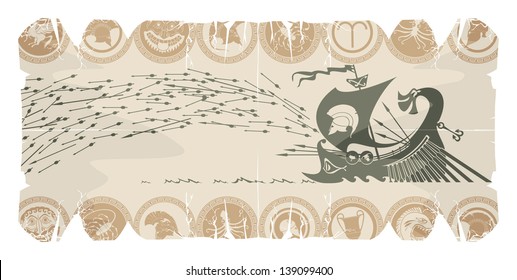 Attack battle Greek galleys, vector