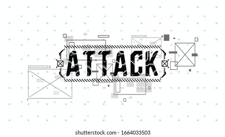 Attack. Conceptual Layout with HUD elements for print and web. Lettering with futuristic user interface elements.
