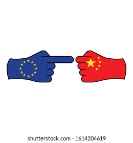 attack eu, defense china color icon on white background