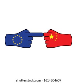 attack eu, defense china color icon on white background