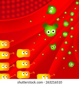 Attack of flu bacteria against lymphocyte defense.