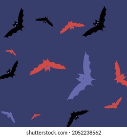 Attack Gothic Spooky Motion Pink Bats Vector Background. Colorful Sky Retro Purple Halloween Art Illustration. Print Black Red Eyes Wallpaper. Chaos Creepy Scary Night Art Flying Bats Fabrics.