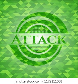 Attack green emblem. Mosaic background