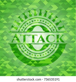 Attack green emblem with triangle mosaic background