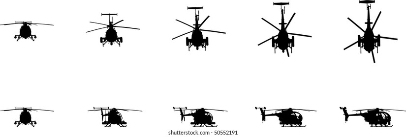 Attack helicopter in different perspectives