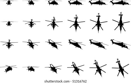 Attack helicopter in different perspectives, vector