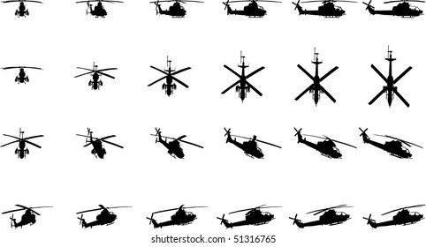 Attack helicopter in different perspectives, vector