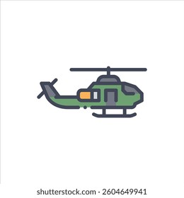 Attack helicopter filled outline icon. helicopter color line illustration.