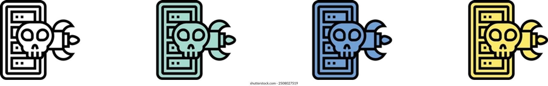 icono de ataque. Esquema, diseño de estilo verde, azul y amarillo aislado sobre fondo blanco