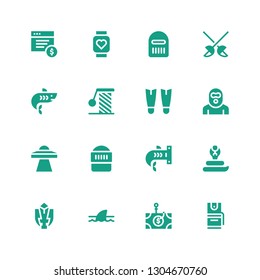 attack icon set. Collection of 16 filled attack icons included Pepper spray, Phishing, Shark, Fighting game, Cobra, Warrior, Ufo, Terrorist, Fins, Scratching, Fencing, Pulsometer