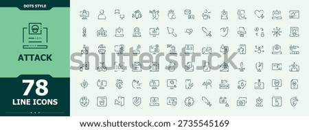 Attack icon set. Related to hacker, fraud, crime, security and more. Cyber icon. Minimalist icons collection. Pictogram and infographic.