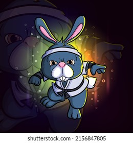 Der Angriff von Karate Kaninchen Esport Maskottdesign Logo der Illustration