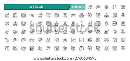 Attack line icon set. Set of cyber attack icons. Gradient style icon bundle. Vector Illustration. It contains symbols to hack, hacker, crime, fraud, cyber. Editable vector stroke.