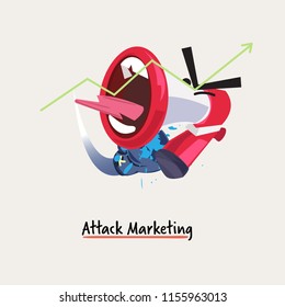 attack marketing. megaphone cartoon hitting  or punching by boxing glove. business or marketing management concept - vector illustration