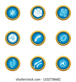 Attack of the microbe icons set. Flat set of 9 attack of the microbe vector icons for web isolated on white background