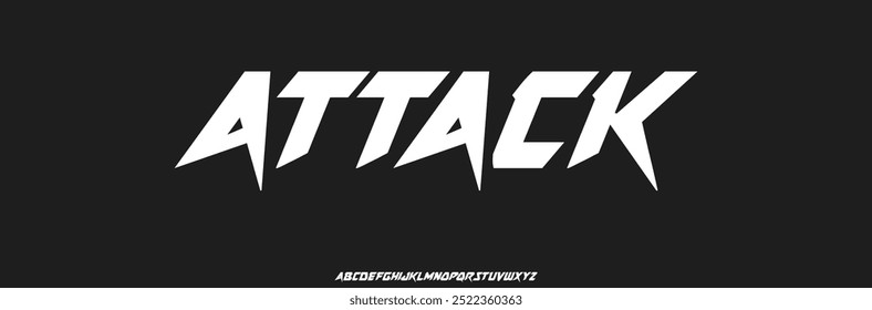 Attack modern Bold Font. Regular Italic Number Typography urban style alphabet fonts for fashion, sport, technology, digital, movie, logo design, vector illustration