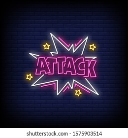 Attack Neon Signs Style Text Vector