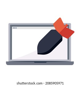 Attack on laptop screen. Infected laptop concept. Vector illustration