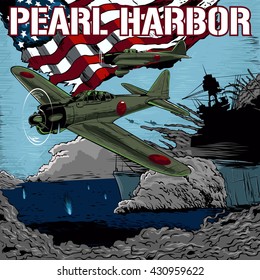 Attack on Pearl Harbor vector illustration.